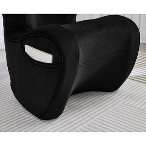 English Elm Ergonomic Floor Chair Velvet Upholstered Lumbar Support Seat for Reading Nook or Lounge Black W1097P462006