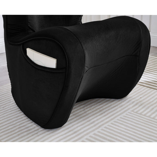 English Elm Ergonomic Floor Chair Velvet Upholstered Lumbar Support Seat for Reading Nook or Lounge Black W1097P462006