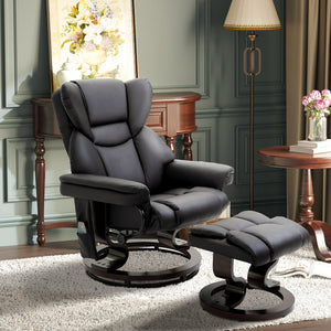 English Elm Homcom Massage Recliner Chair With Ottoman, 10 Vibration Points, 360° Swivel, Faux Leather Comfort W2225P217951