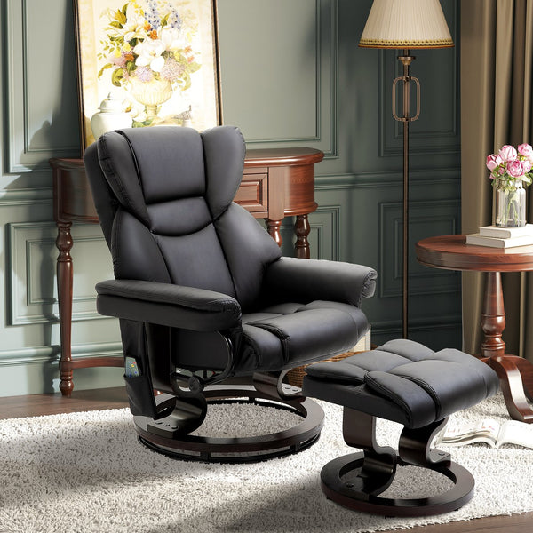 English Elm Homcom Massage Recliner Chair With Ottoman, 10 Vibration Points, 360° Swivel, Faux Leather Comfort W2225P217951