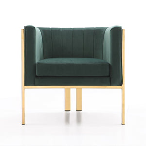 English Elm Paramount Velvet Lounge Chair with Polished Brass Stainless Steel Frame, Plush High-Density Comfort Green B365P397978