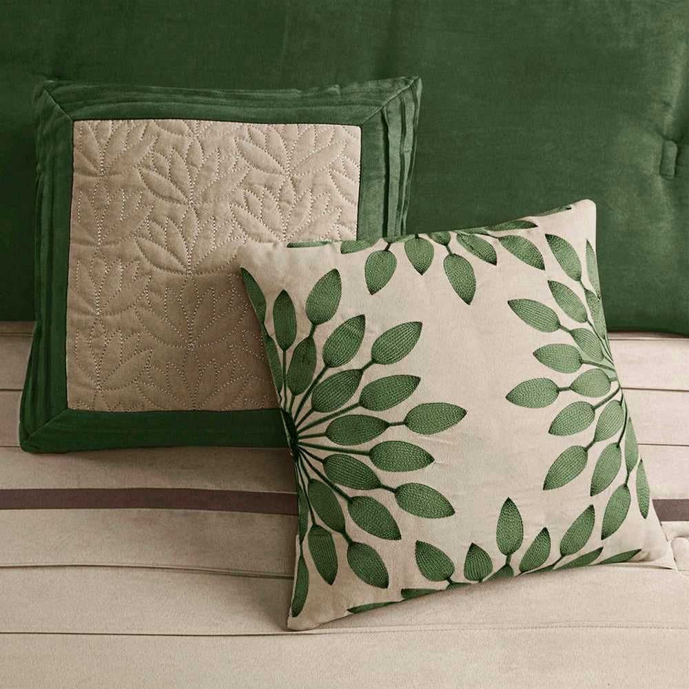 JLA Home Madison Park - 7 Piece Faux Suede Comforter Set Palmer Collection in Green & Beige — Plush Microsuede, Tailored Layered Style, Machine Washable MP10-7490