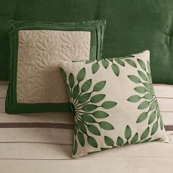 JLA Home Madison Park - 7 Piece Faux Suede Comforter Set Palmer Collection in Green & Beige — Plush Microsuede, Tailored Layered Style, Machine Washable MP10-7490