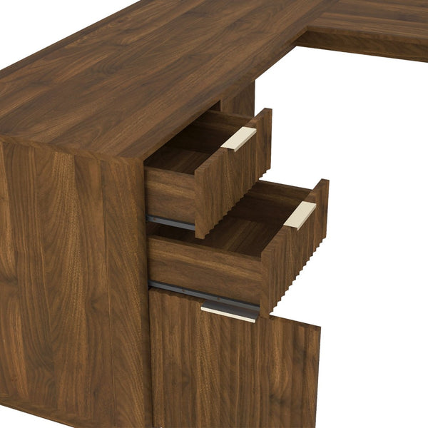 English Elm L Shaped Corner Desk with Storage Cabinet Built in Charging Station Home Office W1321S00037