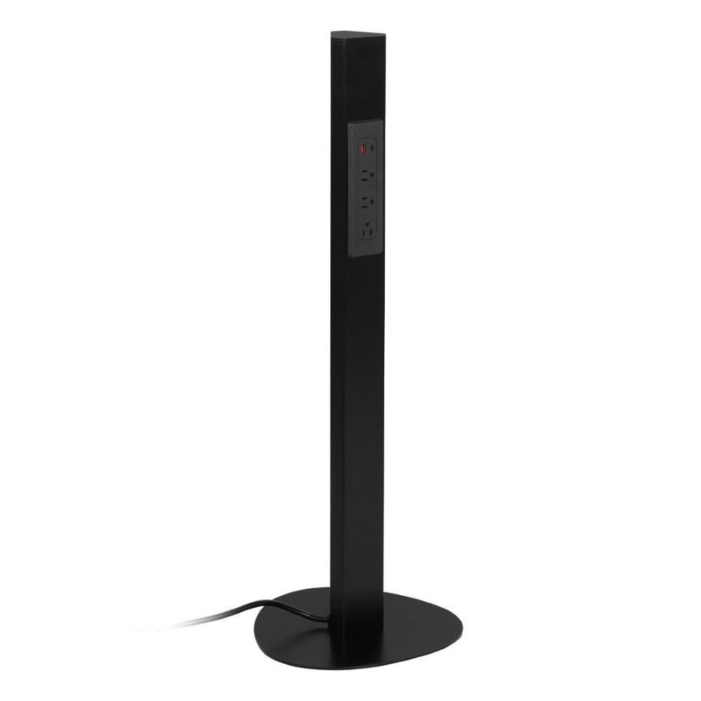 OSP Home Furnishings Power Anywhere Station Slim Metal Tower with 3 Ac Outlets and Usb Ports for Any Room Black PAS311-36BK