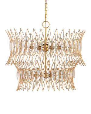 Currey & Company Marquise Oval Gold Chandelier - Elegant Mid-century Design With Leaf Motifs And Dimmable Lighting Gold Glass ,Wrought Iron 9000-1287-currey-company