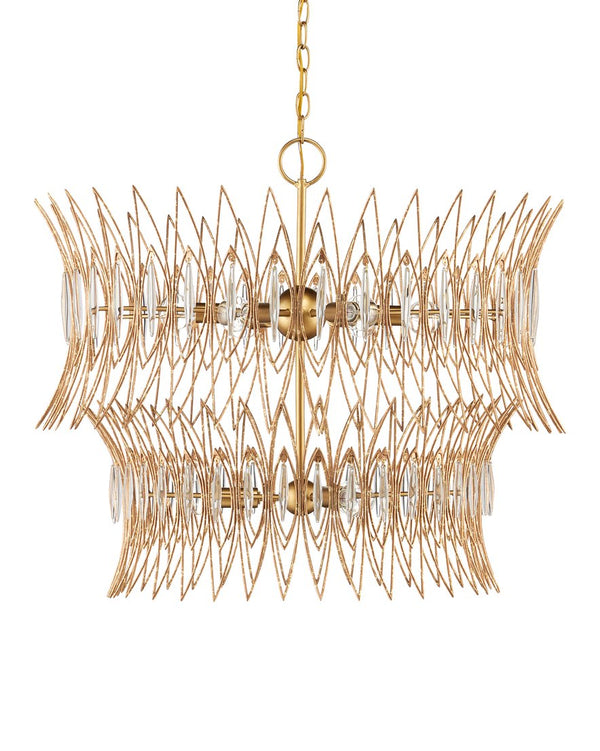 Currey & Company Marquise Oval Gold Chandelier - Elegant Mid-century Design With Leaf Motifs And Dimmable Lighting Gold Glass ,Wrought Iron 9000-1287-currey-company