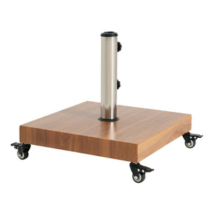 English Elm Malibu Concrete Filled Iron Umbrella Base with Wood Grain Finish and Locking Wheels N775P407244N