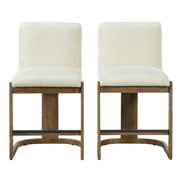 English Elm Modern Linen Upholstered Counter Stools Set of 2 with Rubberwood Legs for Kitchen Island Beige,Walnut N762P395711D