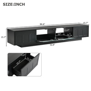 English Elm ON-TREND TV Stand with App-Controlled RGB LED, Fluted Tempered Glass Arched Doors, Sleek Media Console Black WF531672AAB