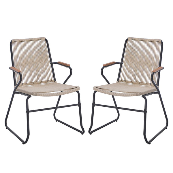English Elm Christopher Knight Home® - MOONSTONE Light Brown Woven Rope Club Chairs Set of 2 – Powder-Coated Iron Frame, Modern Outdoor Seating N775P251643B