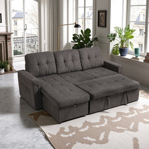 English Elm Upholstered L-Shaped Sleeper Sofa with Reversible Storage, Pull-Out Bed & Breathable Flannel Finish W3138S00001