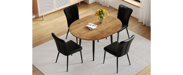 English Elm Table And Chair Set - Modern Extendable Mdf Dining Table With 4 Stylish Black Pu Chairs For Gatherings W1151S04145-GIGA