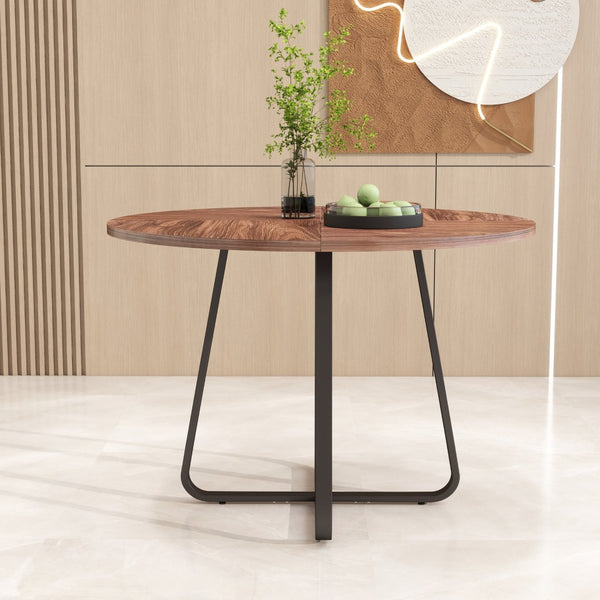 English Elm 43.3" Round Mdf Wood Dining Table X Base Seats Six Modern Apartment Kitchen W1727P426753