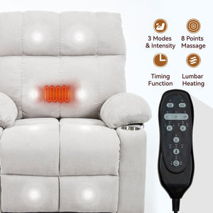 English Elm Dual Motor Power Lift Recliner with Massage Heat and Leatherair Upholstery for Living Room Beige W3224P295282