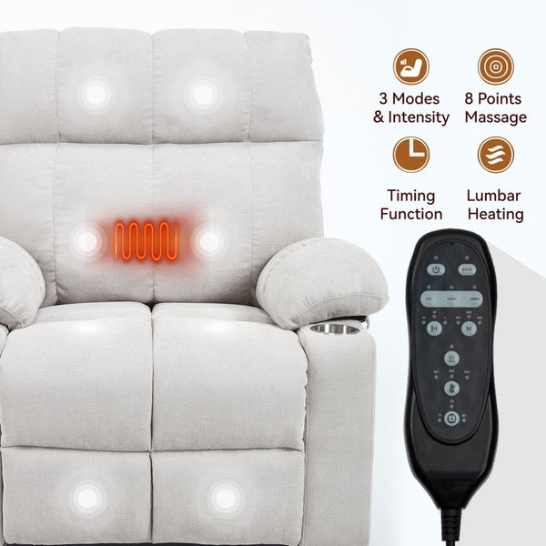 English Elm Dual Motor Power Lift Recliner with Massage Heat and Leatherair Upholstery for Living Room Beige W3224P295282