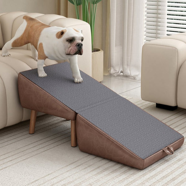 English Elm Dog Pet Stairs Solid Wood Foldable Ramp with Ottoman Style for Couch or Bed Brown W2641P440163