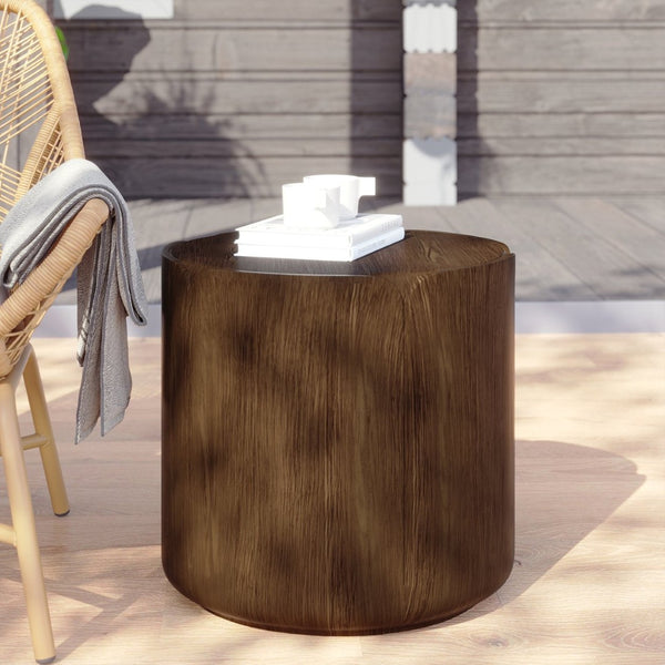 English Elm 19.29"h Tulip Mgo Round Accent Table Waterproof Wood Grain Finish Patio or Living Room Brown W757P387423