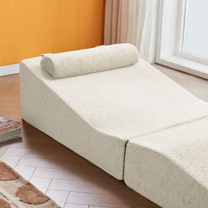 English Elm High-Density Pure Sponge Sofa Foldable Tatami Lounger Velvet Foam Seat Portable Sofa Bed for Small Spaces Beige W1765P342017