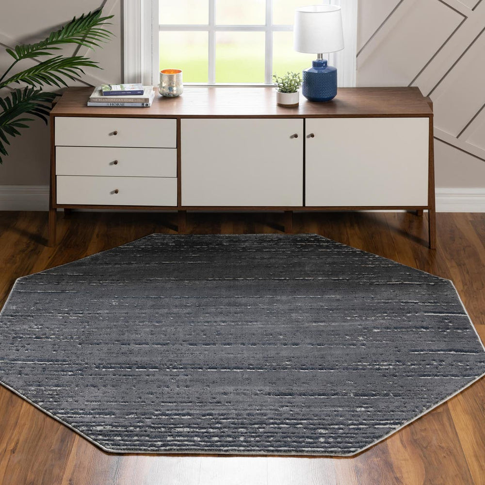 Unique Loom Oasis Calm Machine Made Abstract Rug Gray, Ivory 6' 1" x 6' 1"