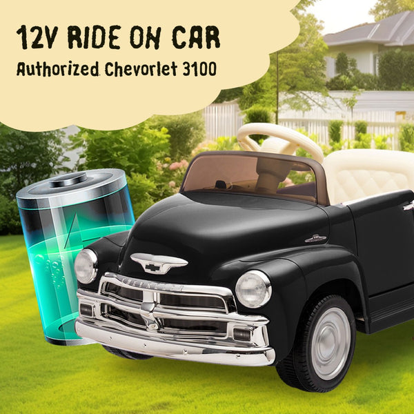 English Elm 12v Chevrolet 3100 Licensed Vintage Pickup Ride on Truck with Led Lights and Parent Remote Black W1578P214177
