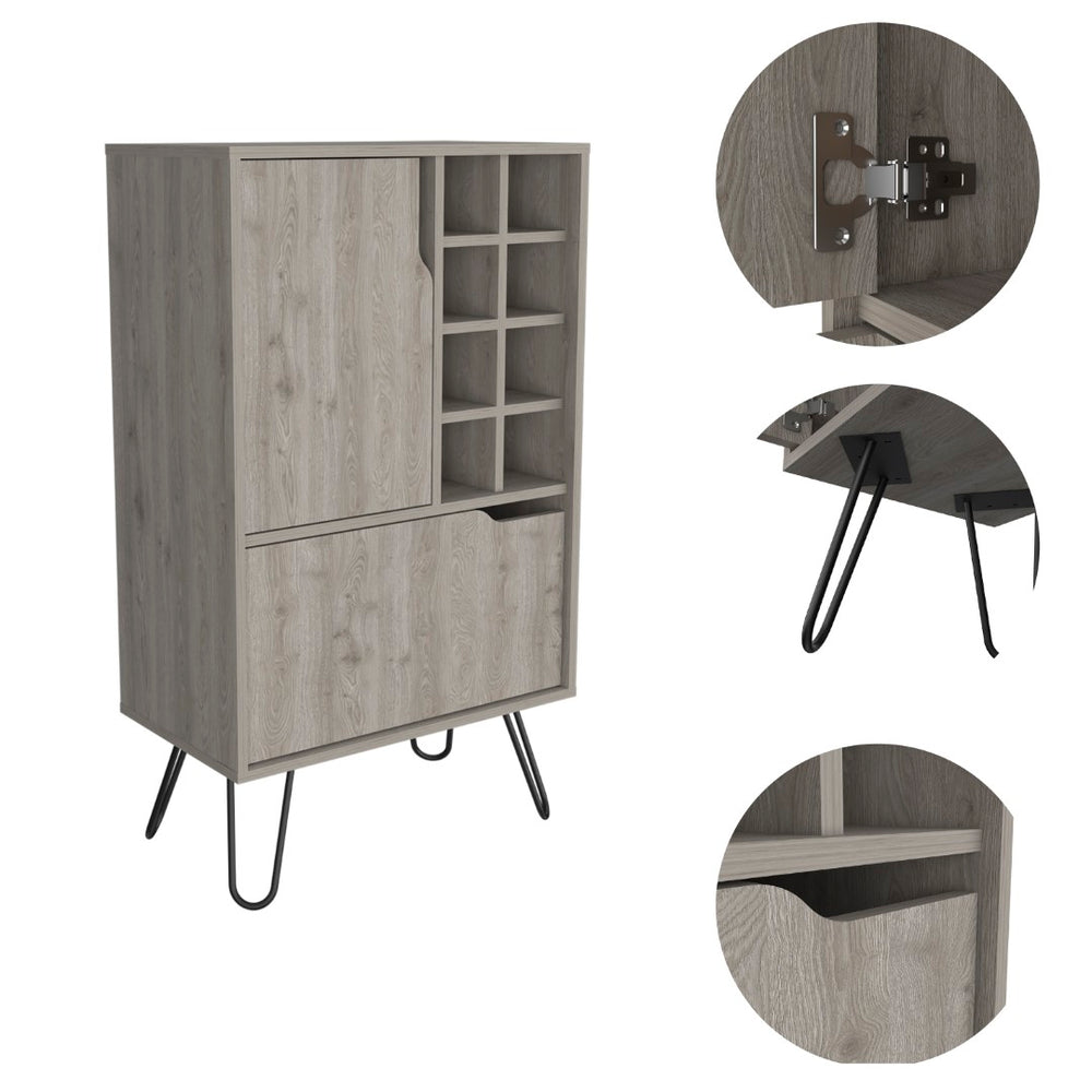 English Elm Sheffield L Shaped Bar Cabinet with Hairpin Legs Eight Cubbies Mid Century Modern Style B128P322512