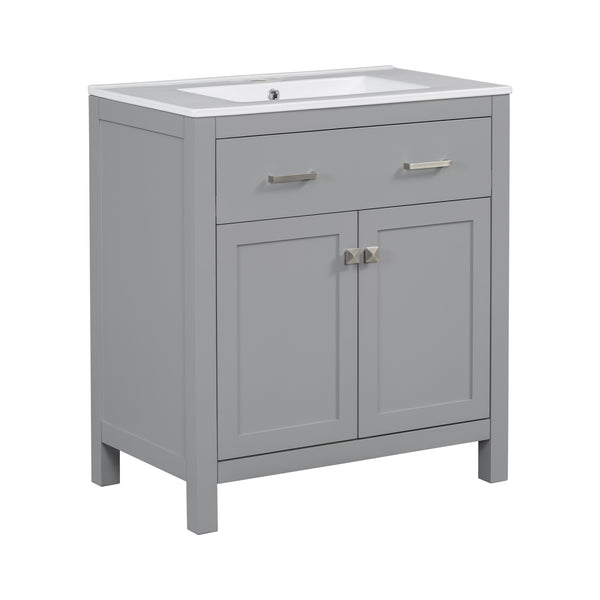 English Elm 30" Modern Bathroom Vanity with Ceramic Sink and Soft-Close Doors, Solid Wood MDF Build, Sleek Handles Gray N729P263155E