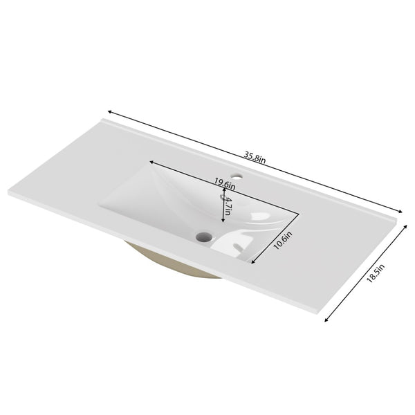 English Elm 36-inch Ceramic Drop-in Bathroom Sink for Vanities with Glazed Minimalist Profile W3151P360953