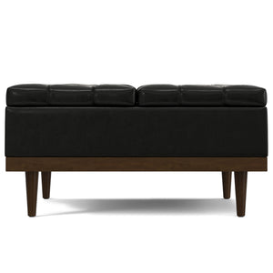 English Elm Mariah Upholstered Lift-Top Storage Ottoman with Split Top, Tufted Vegan Leather, Walnut Base (37.4") Black B136P252686
