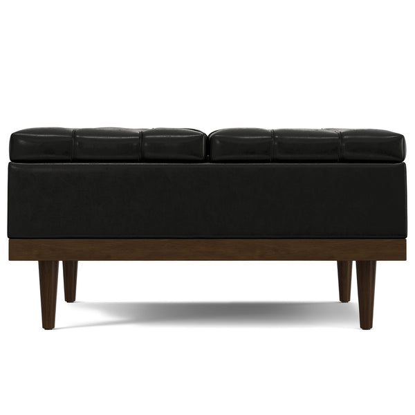 English Elm Mariah Upholstered Lift-Top Storage Ottoman with Split Top, Tufted Vegan Leather, Walnut Base (37.4") Black B136P252686