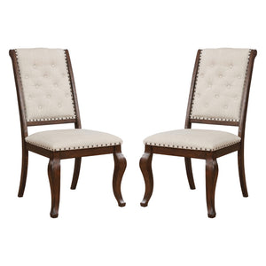 English Elm Set Of 2 Cream Upholstered Dining Chairs With Tufted Backs & Nailhead Trim In Barley Java Finish B016P225455-GIGA