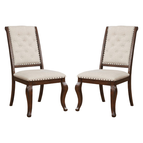 English Elm Set Of 2 Cream Upholstered Dining Chairs With Tufted Backs & Nailhead Trim In Barley Java Finish B016P225455-GIGA