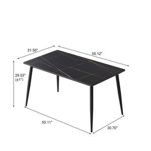 English Elm 55.12" Modern Artificial Stone Dining Table With Black Metal Legs - Seats 6, Easy To Clean & Stylish W1535S00492