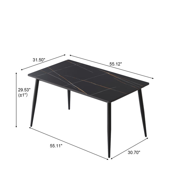 English Elm 55.12" Modern Artificial Stone Dining Table With Black Metal Legs - Seats 6, Easy To Clean & Stylish W1535S00492