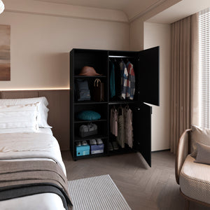 English Elm Wengue Elegant 2-Door Wardrobe with Open Storage Shelves, Melamine Finish, 72.4"H x 47.2"W Organizer B062S01280
