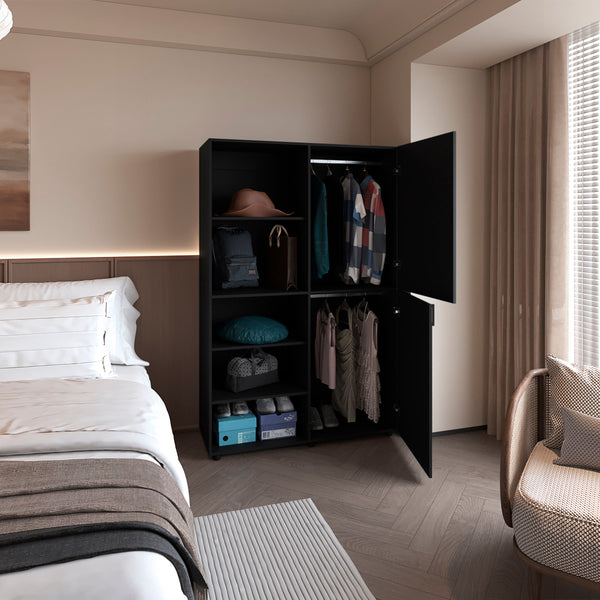 English Elm Wengue Elegant 2-Door Wardrobe with Open Storage Shelves, Melamine Finish, 72.4"H x 47.2"W Organizer B062S01280