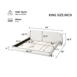 English Elm Christopher Knight Home® - King Boucle Upholstered Bed Frame King Size with Thick Curved Headboard, Solid Wood & Steel Support N757K283671W