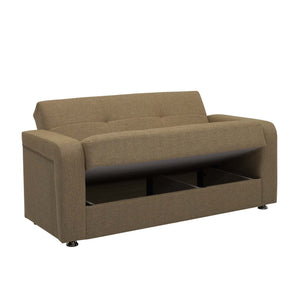 English Elm PrimeNest Upholstered Convertible Loveseat with Storage and Click-Click Sleeper, Chenille Comfort Brown B030P281725