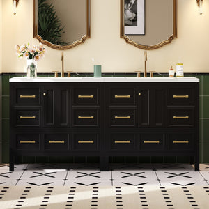 English Elm 72'' Elegant Bathroom Vanity Set With Resin Sink, Solid Wood Frame, Ample Storage & Soft-Close Doors N710SS00012B
