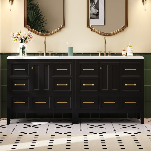 English Elm 72'' Elegant Bathroom Vanity Set With Resin Sink, Solid Wood Frame, Ample Storage & Soft-Close Doors N710SS00012B