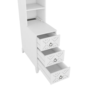 English Elm End Table With 3 Drawers And 2 Open Shelves - Stylish Corner Side Table With Charging Ports In White W2593P289147
