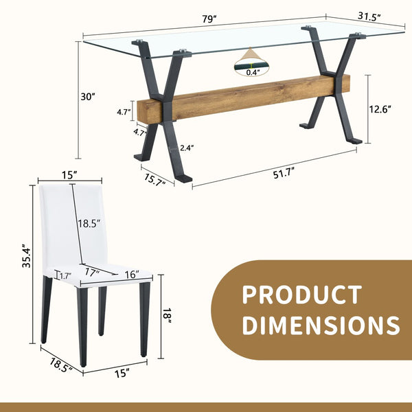 English Elm Table And Chair Set - Modern 79" Tempered Glass Dining Table With X-Shaped Legs & 10 Pu Chairs W1151S03623-GIGA