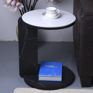 English Elm Set of 2 Round Sintered Stone Nesting Tables Sleek Modern Accent for Living Rooms W2899P405896
