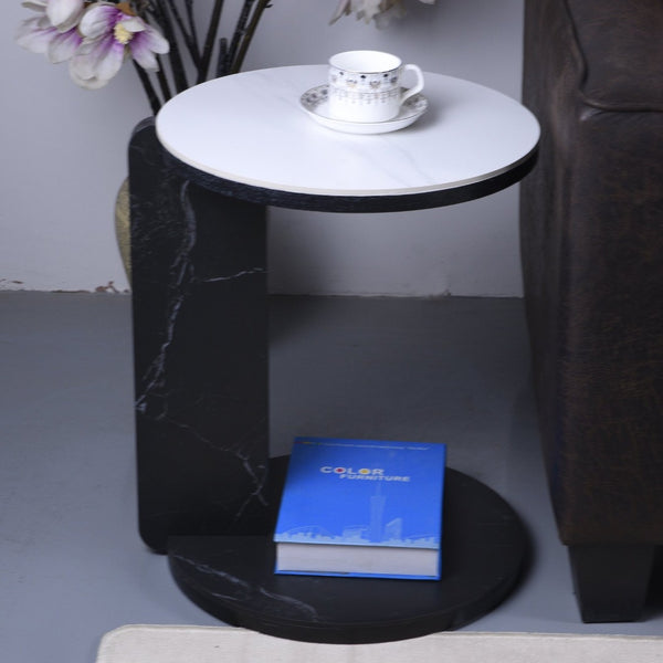 English Elm Set of 2 Round Sintered Stone Nesting Tables Sleek Modern Accent for Living Rooms W2899P405896