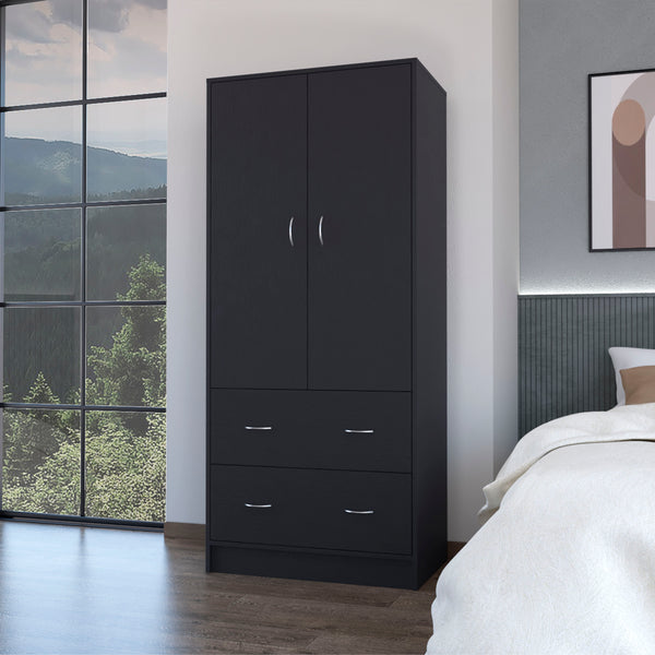 English Elm FM Wenden Wardrobe Black - 2 Doors, 2 Drawers & Hanging Rod, Durable Engineered Wood, Spacious Storage Stylish B128S00066