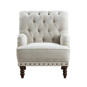 English Elm 1pc Beige Accent Chair – Button-Tufted Fabric, Nailhead Trim, Solid Wood Frame, Luxurious Living Room Seat B011P281844