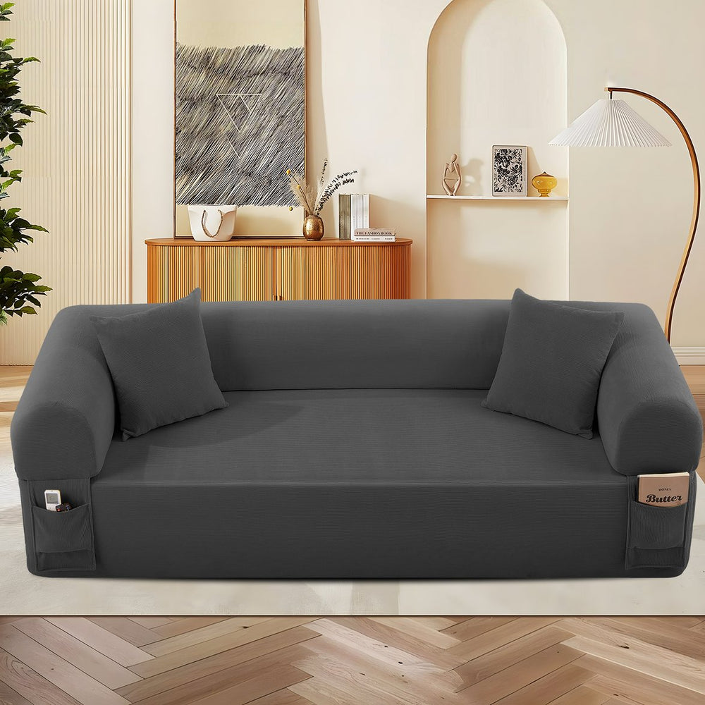 English Elm Spring Sofa with Pocketed Springs and High-Density Foam, Breathable Fabric, Pillows & Storage Gray B347P406042
