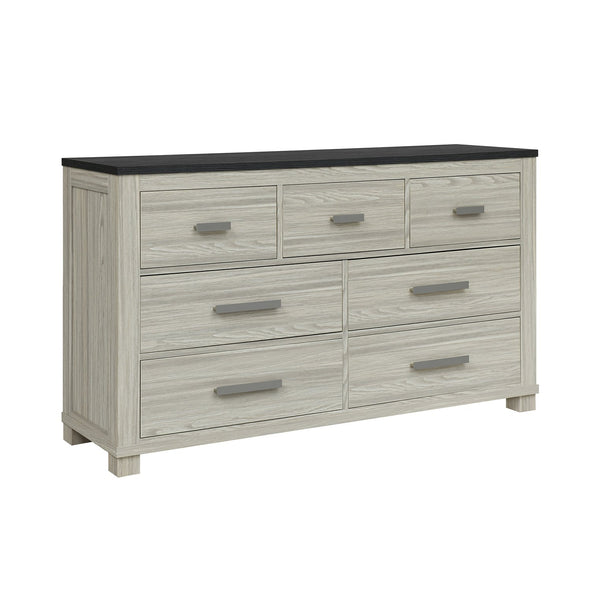 English Elm Augusta Solid Wood Chest with Dark Brown Top, Spacious Drawers and Silver Bar Handles, Stylish beige brown 65.94 L x 20.67 W x 39.17 H B201P390565