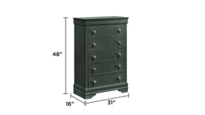 English Elm Blaze Modern 5-Drawer Chest In Metallic Gray With Velvet-Lined Top Drawer & Crystal Knobs For Style B009P286645