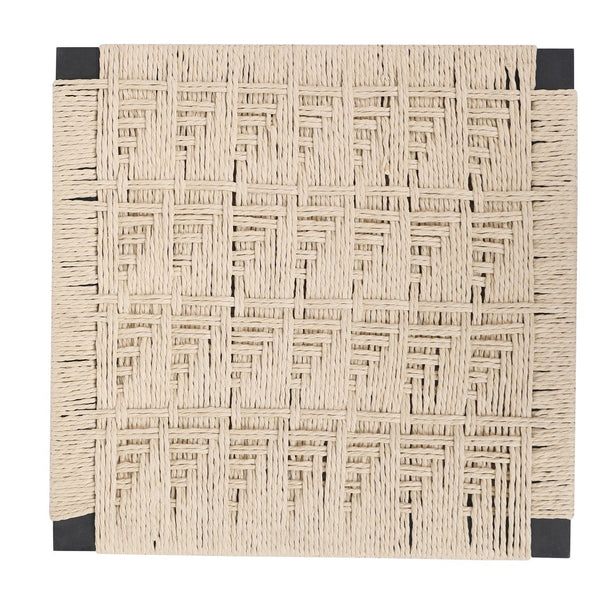 English Elm Set of 2 Woven Bar Stools with Backrest — Paper Rope Cushioned Seats, Metal Frame, Footrest, BlackCreamy White W1757P254843